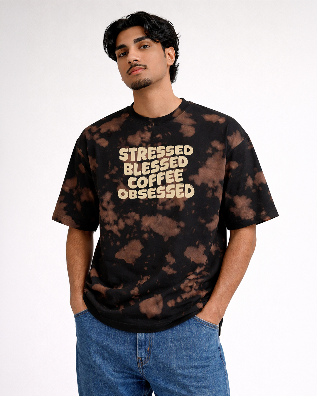 Stressed Blessed Coffee Obsessed | Unisex Tie Dye Oversized T-Shirt