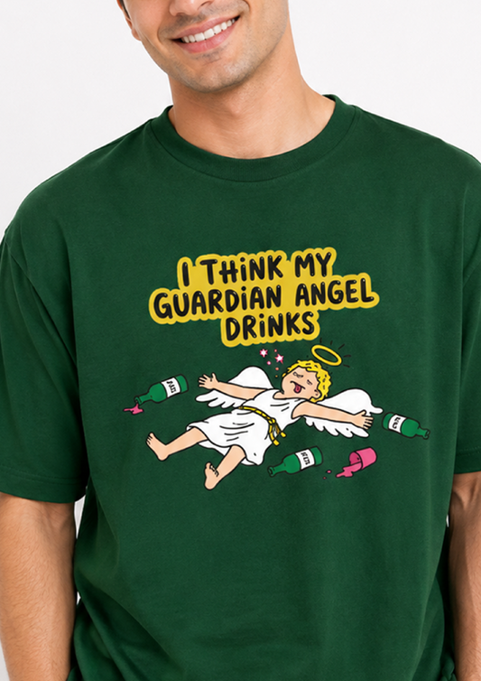 I Think My Guardian Angel Drinks | Unisex Oversized Classic T-Shirt